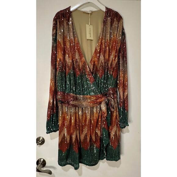 Ramy Brook Michaela Sequin Chevron Wrap Minidress Multicolor Plus Size 3 XL NWT - Picture 2 of 16